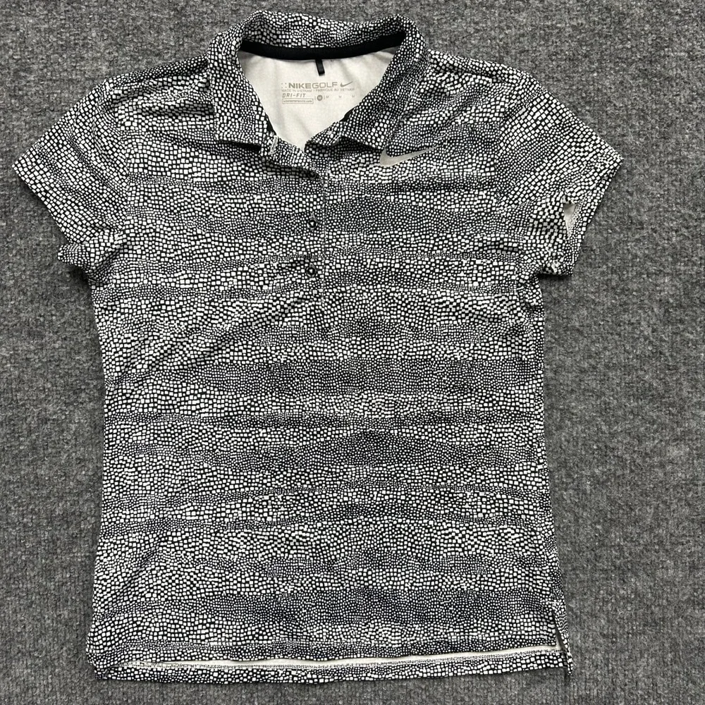 Nike Golf Polo Womens Size M Black White Geometric Dri-Fit Short Sleeve Athletic